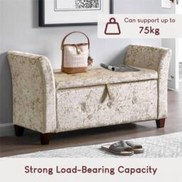 Kelvenix Champagne Velvet Storage Ottoman Seat Stool Bench in Beige - Size: 0.6m2 - thumbnail 4