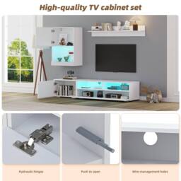 Rolipo White High Gloss TV Wall Unit Set with LED Lights for 80 Inch TV - thumbnail 8