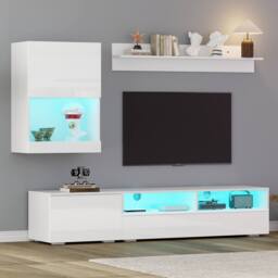 Rolipo White High Gloss TV Wall Unit Set with LED Lights for 80 Inch TV - thumbnail 5