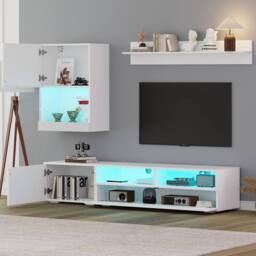 Rolipo White High Gloss TV Wall Unit Set with LED Lights for 80 Inch TV - thumbnail 9