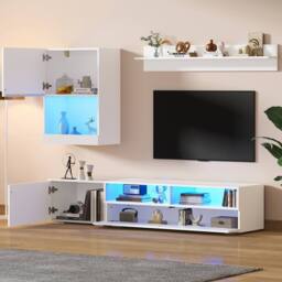 Rolipo White High Gloss TV Wall Unit Set with LED Lights for 80 Inch TV - thumbnail 2