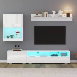 Rolipo White High Gloss TV Wall Unit Set with LED Lights for 80 Inch TV - thumbnail 4