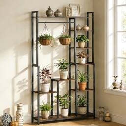 Kelvenix Metal Plant Stand Shelf Ladder Folwer Holder in Black - Size: 100g - thumbnail 5