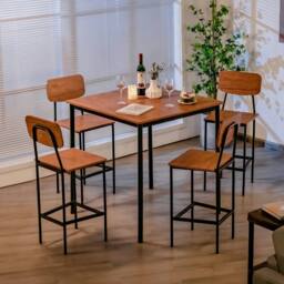 Costway 5PCS Industrial Dining Table Set Kitchen Bar Counter Height Table & 4 Stools in Brown - thumbnail 3