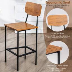 Costway 5PCS Industrial Dining Table Set Kitchen Bar Counter Height Table & 4 Stools in Brown - thumbnail 6