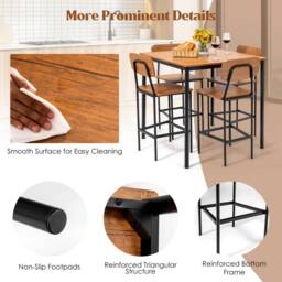 Costway 5PCS Industrial Dining Table Set Kitchen Bar Counter Height Table & 4 Stools in Brown - thumbnail 4
