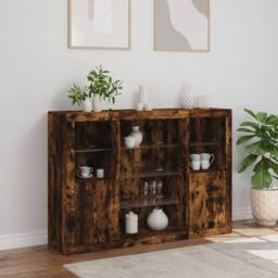 Berkfield Home Sideboards with LED Lights 3 pcs Smoked Oak Engineered Wood in Brown - thumbnail 4