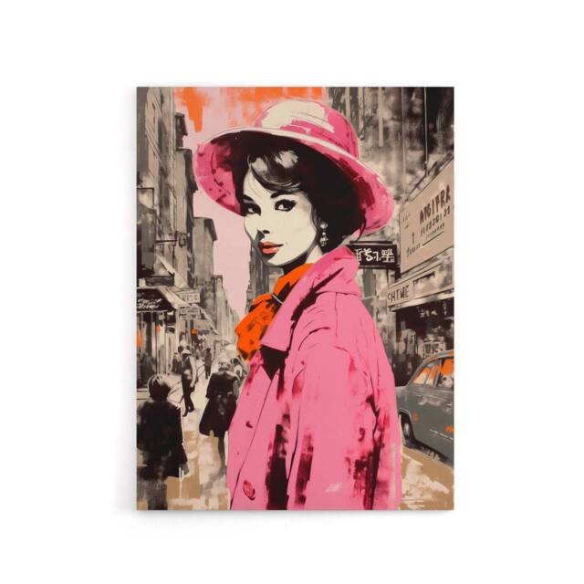 "Artery8 Woman Retro Fashion Vintage Advert Style Canvas Wall Art Print in Pink - Size: W18"" x H24""" - image 1