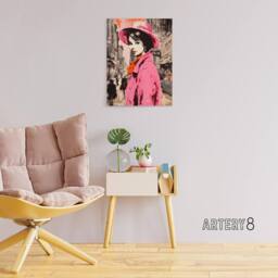 "Artery8 Woman Retro Fashion Vintage Advert Style Canvas Wall Art Print in Pink - Size: W18"" x H24""" - thumbnail 3