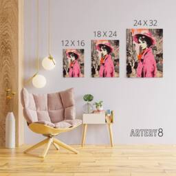 "Artery8 Woman Retro Fashion Vintage Advert Style Canvas Wall Art Print in Pink - Size: W18"" x H24""" - thumbnail 4