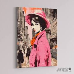 "Artery8 Woman Retro Fashion Vintage Advert Style Canvas Wall Art Print in Pink - Size: W18"" x H24""" - thumbnail 2