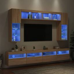 Berkfield Home 8 Piece TV Wall Cabinet Set with LED Lights Sonoma Oak in Tan - thumbnail 2