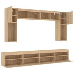 Berkfield Home 8 Piece TV Wall Cabinet Set with LED Lights Sonoma Oak in Tan - thumbnail 6