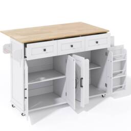 BTM Kitchen Island Folding Countertop Storage Trolley Drawers Doors Rack in White - thumbnail 9