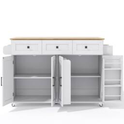 BTM Kitchen Island Folding Countertop Storage Trolley Drawers Doors Rack in White - thumbnail 8