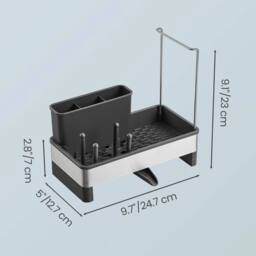 Kelvenix Kitchen Sink Caddy Tidy Sink Organiser with Sponge Holder in Silver - thumbnail 2