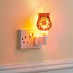 mysmartbuy Marrakesh Night Light - Mains Powered Indoor Home, Bedroom, Landing, Hallway Lighting with African Style Coloured Glass Mosaic in Orange