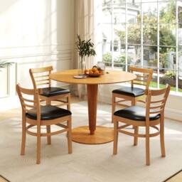 Costway Modern Dining Chair Set of 2 PU Leather Upholstered Kitchen Chair in Natural - thumbnail 6