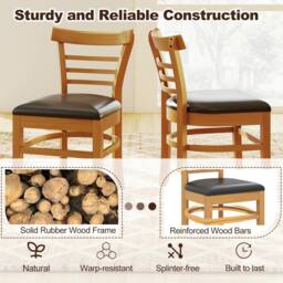Costway Modern Dining Chair Set of 2 PU Leather Upholstered Kitchen Chair in Natural - thumbnail 8