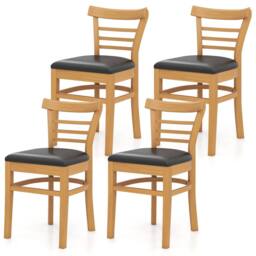 Costway Modern Dining Chair Set of 2 PU Leather Upholstered Kitchen Chair in Natural - thumbnail 3