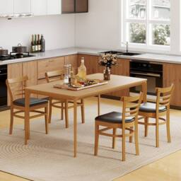 Costway Modern Dining Chair Set of 2 PU Leather Upholstered Kitchen Chair in Natural - thumbnail 5