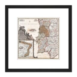 Artery8 Map Antique 1704 Homann Portugal Brazil Old Replica 8X8 Inch Square Wooden Framed Wall Art Print Picture with Mount in Black - thumbnail 1