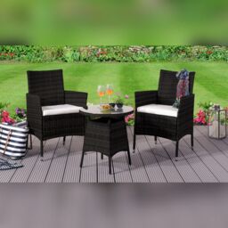 Comfy Living Ltd Rattan Garden Bistro Set With Round Table & 2 Chairs in Black