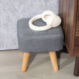 STILVORA Footstool with Wooden Legs in Grey - thumbnail 9