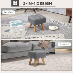 STILVORA Footstool with Wooden Legs in Grey - thumbnail 6