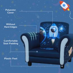 HOMCOM Space Rocket Children Kids Armchair Sofa Fun omfortable Wood Frame 3-6 Yrs Blue - thumbnail 4