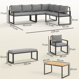 Outsunny 9 Seater Outdoor Corner Sofa Set with Wide and Deep Seats - thumbnail 4