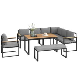 Outsunny 9 Seater Outdoor Corner Sofa Set with Wide and Deep Seats - thumbnail 3