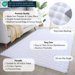 Desire Rugs Orbie Washable Living Room Area Rug - Carved Ridge-Furrow Design in Natural White - Size: 60 cm x 200 cm - thumbnail 3