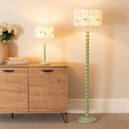 ValueLights Bobbins Sage Green Table Lamp with Floral Embroidered Drum Shade & LED Bulb in Pale Green - thumbnail 5