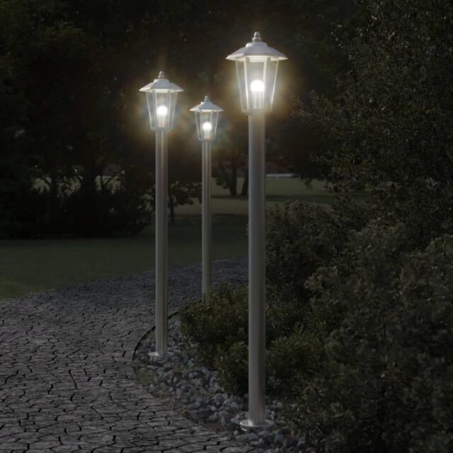 Berkfield Home Outdoor Floor Lamps 3pcs Silver 120 cm Stainless Steel - image 1