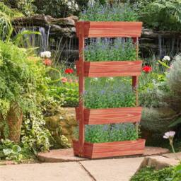 Kelvenix 4-Tier Wooden Raised Garden Bed Vertical Planter Box in Brown - Size: 100g - thumbnail 4
