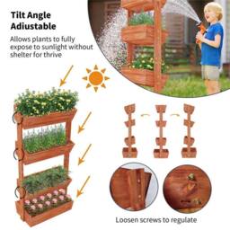 Kelvenix 4-Tier Wooden Raised Garden Bed Vertical Planter Box in Brown - Size: 100g - thumbnail 5