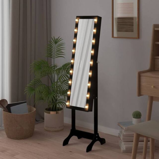 Berkfield Home Beautiful Free-Standing Mirror with LED Black 34x37x146 cm - Size: 34 x 37 x 146 cm