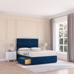 Sloomy Texas Plush Velvet Memory Foam Bed Set With 2 Drawers, Mattress & Headboard in Navy - Size: Single