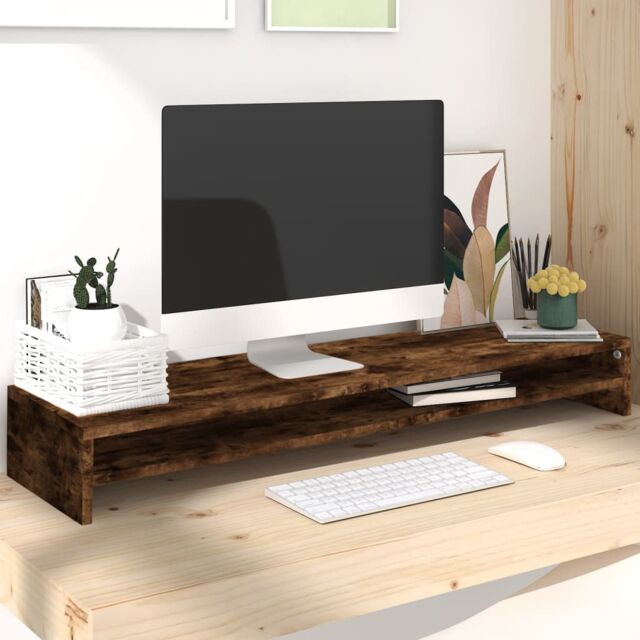 Berkfield Home Monitor Stand Smoked Oak 100x24x13 cm Engineered Wood in Brown - Size: 100 x 24 x 13 cm - image 1