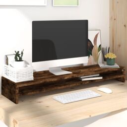 Berkfield Home Monitor Stand Smoked Oak 100x24x13 cm Engineered Wood in Brown - Size: 100 x 24 x 13 cm - thumbnail 1
