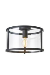 Netlighting Hopton Decorative Flush Ceiling Lamp Matt Black Glass in Clear