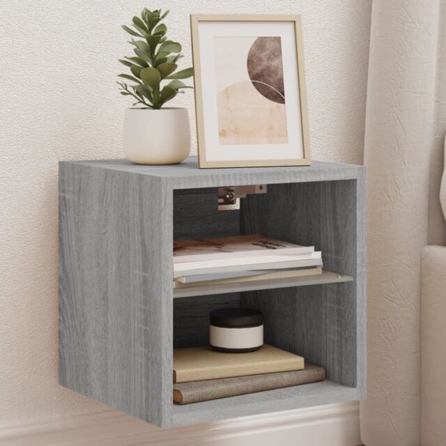 Berkfield Home TV Wall Cabinet with LED Lights Grey Sonoma 30x28.5x30 cm - image 1