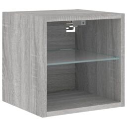 Berkfield Home TV Wall Cabinet with LED Lights Grey Sonoma 30x28.5x30 cm - thumbnail 7