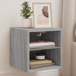 Berkfield Home TV Wall Cabinet with LED Lights Grey Sonoma 30x28.5x30 cm - thumbnail 1