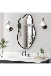 Living and Home Black Asymmetrical Art Deco Wall Mirror Irregular Metal Frame Makeup Mirror for Living Room Bedroom Bathroom, 50cm W x 85cm H - thumbnail 2