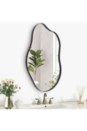 Living and Home Black Asymmetrical Art Deco Wall Mirror Irregular Metal Frame Makeup Mirror for Living Room Bedroom Bathroom, 50cm W x 85cm H