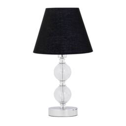 First Choice Lighting Chrome Two Ball Table Lamp with Black Shade in Silver