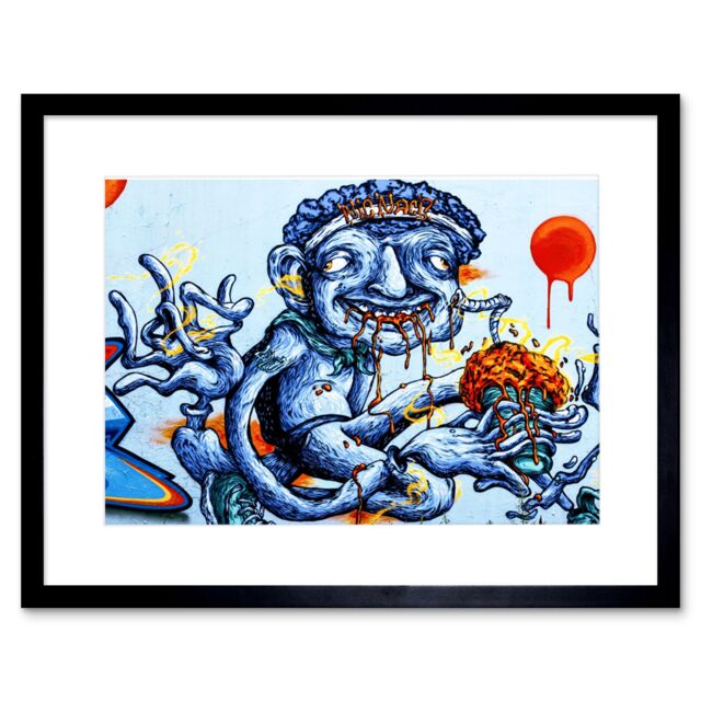 "Artery8 Wall Art Print Graffiti Weird Guy Eating Framed in Black - Size: W7"" x H9""" - image 1