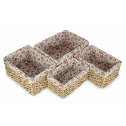 Red Hamper Set of 4 Thatch Grass Woven Storage Basket with Garden Rose Cotton Lining in Brown - thumbnail 2